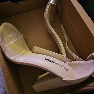 Fashion Nova Clear Strap Beige Heels